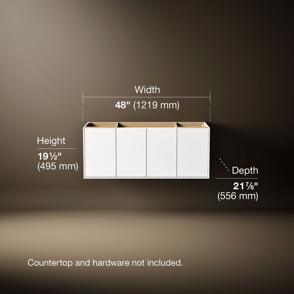 3/4 view of product with dimensions