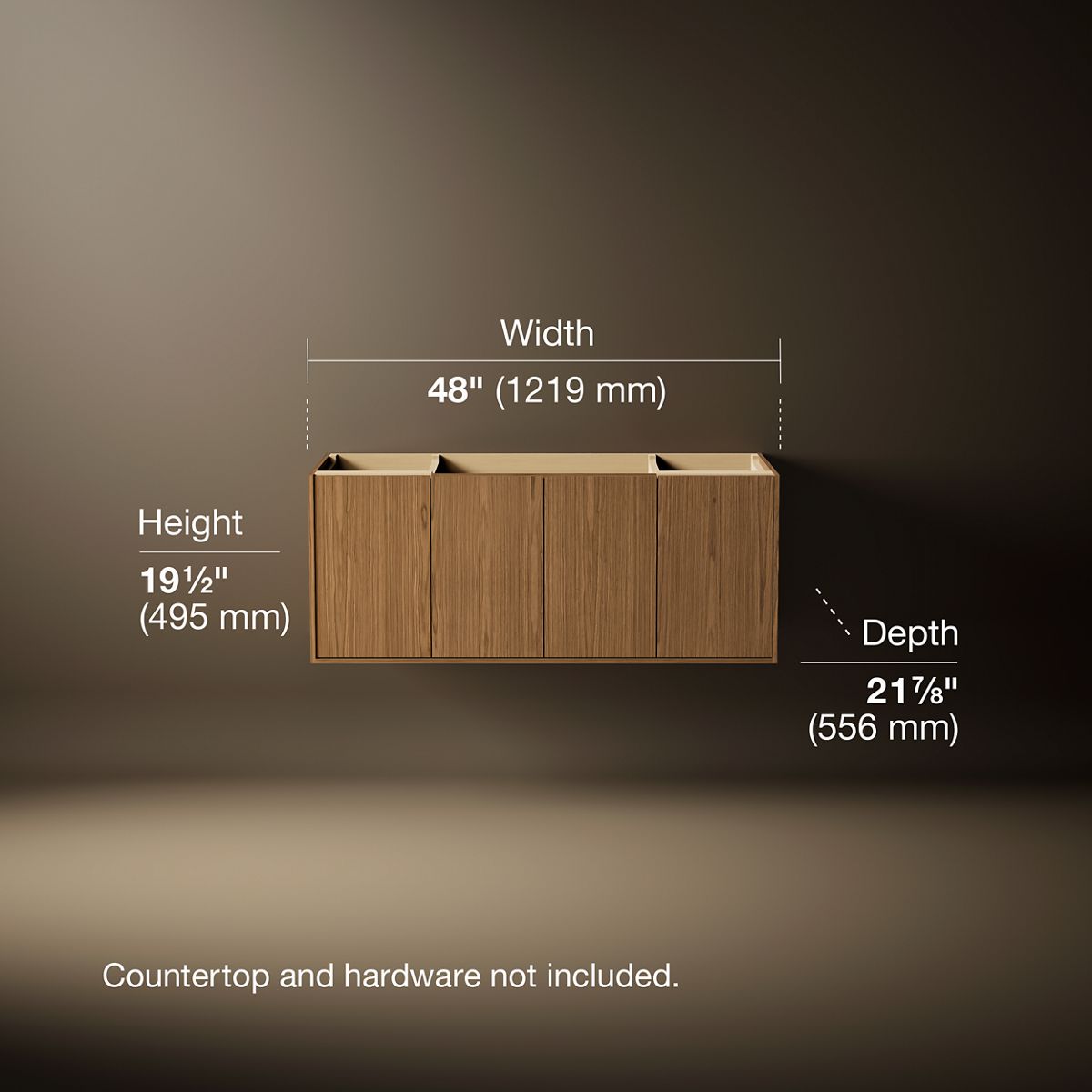 3/4 view of product with dimensions