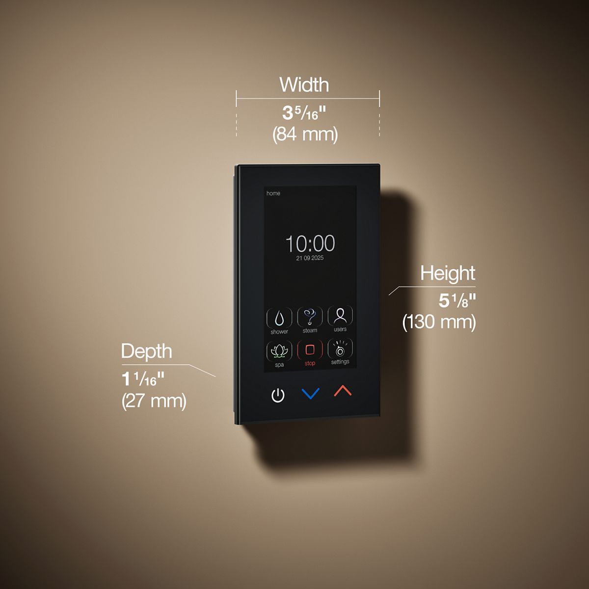 3/4 view of product with dimensions