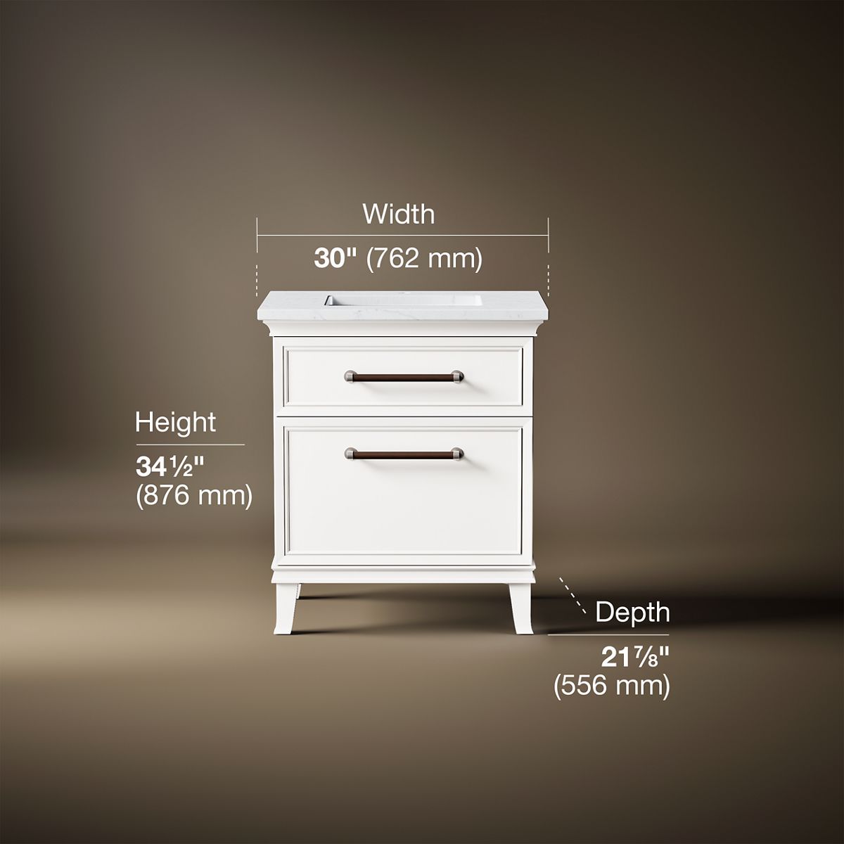 3/4 view of product with dimensions