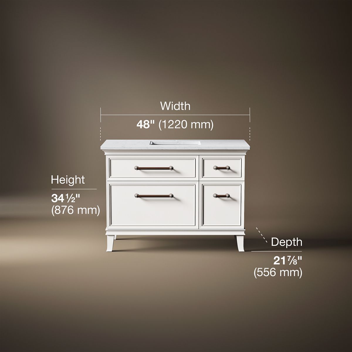 3/4 view of product with dimensions