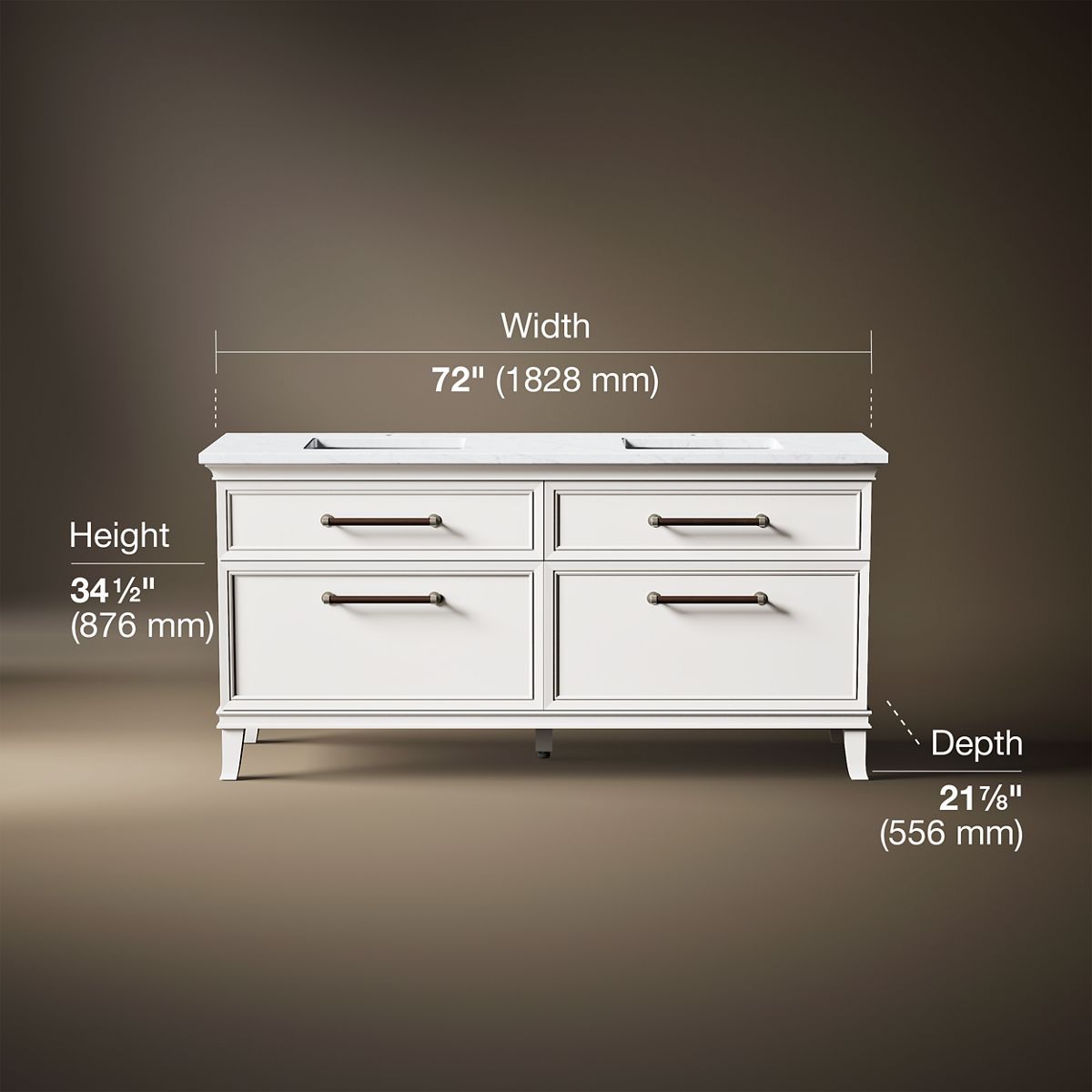 3/4 view of product with dimensions