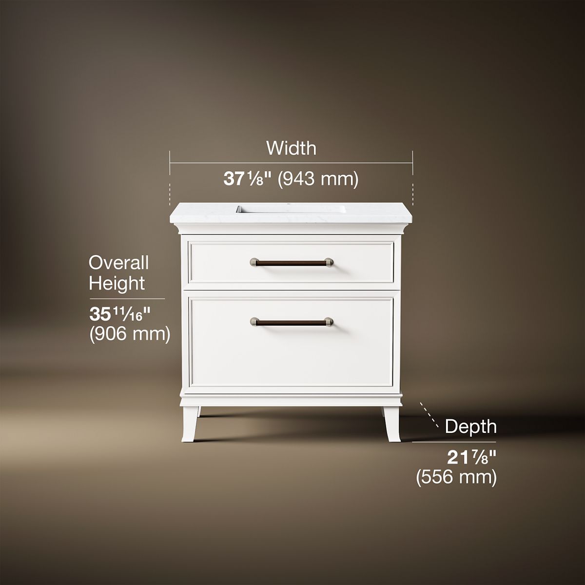 3/4 view of product with dimensions