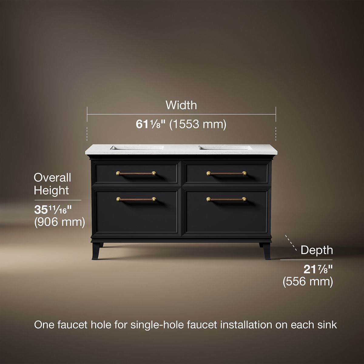 3/4 view of product with dimensions