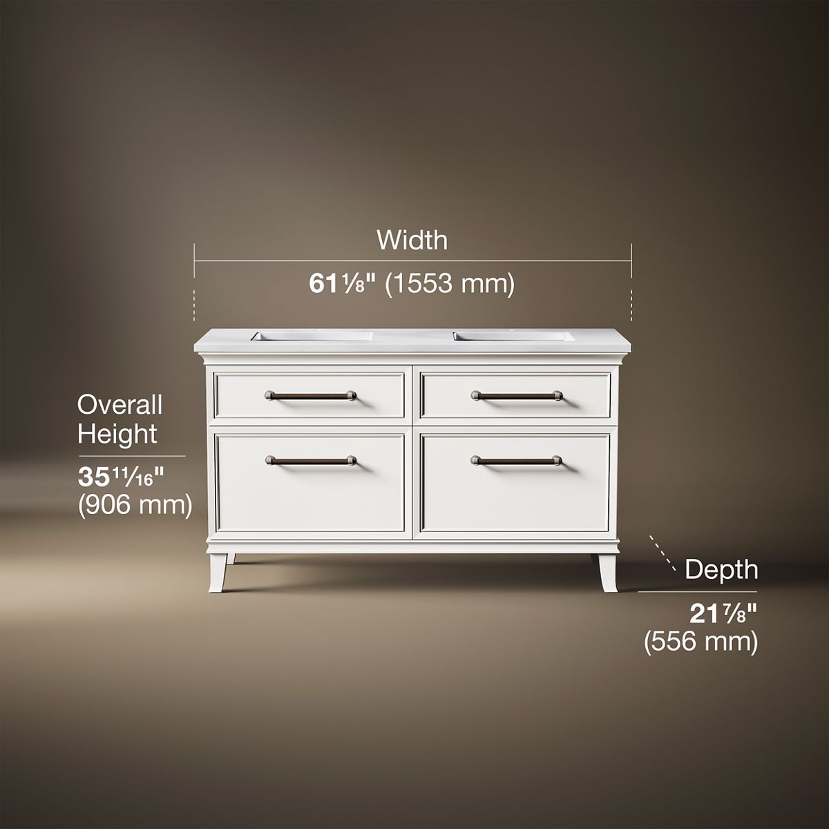 3/4 view of product with dimensions