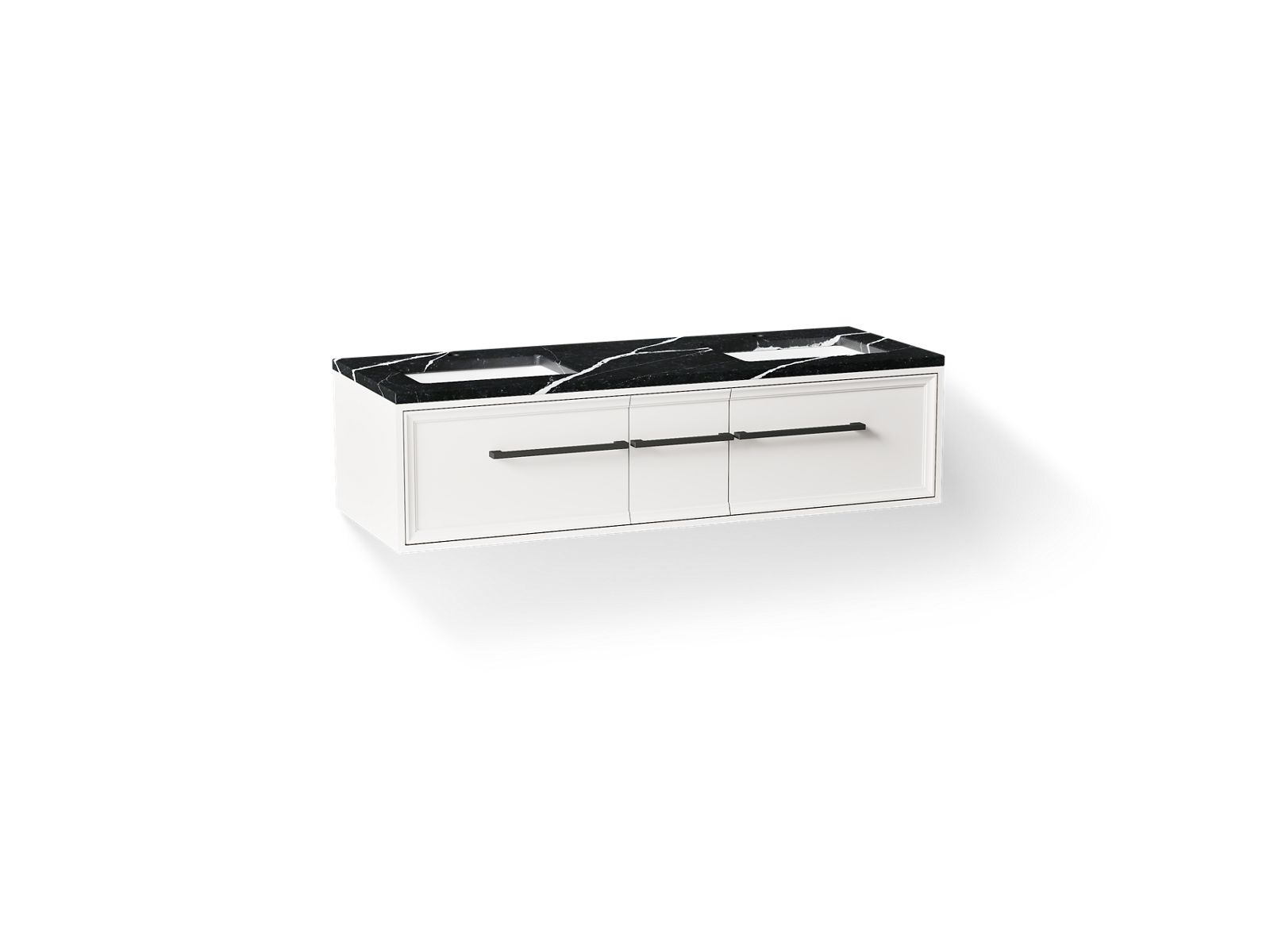 Lodern 60" wall-hung bathroom vanity cabinet with sinks and quartz top