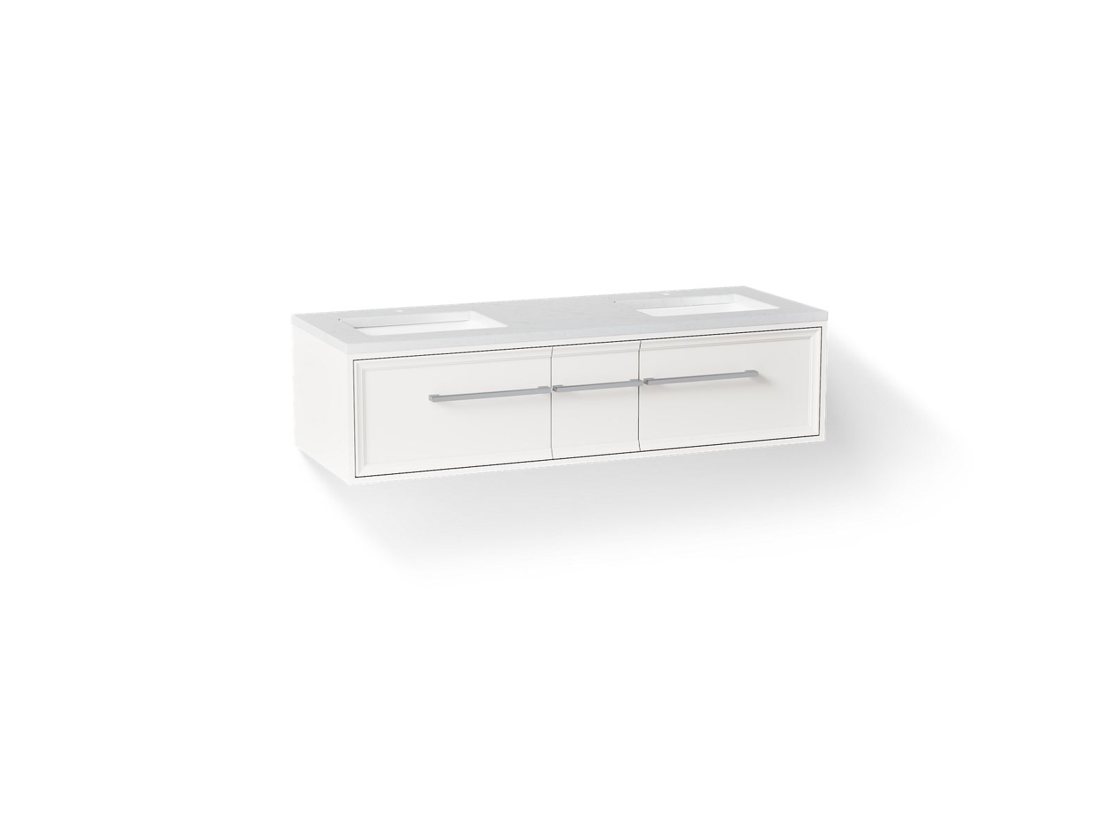 Lodern 60" wall-hung bathroom vanity cabinet with sinks and quartz top