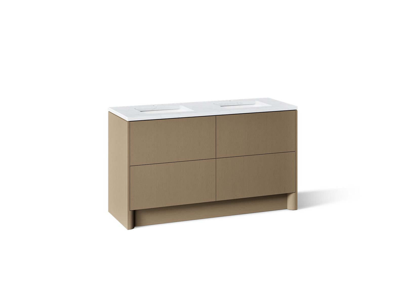 Statement 60" bathroom vanity set with sinks and quartz top