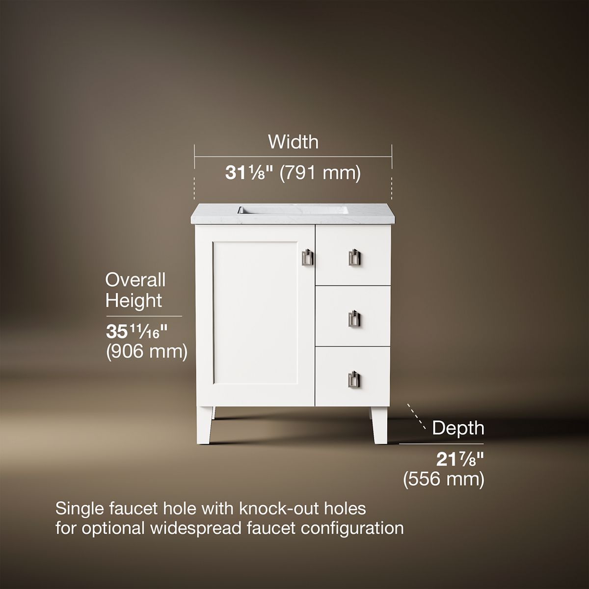 3/4 view of product with dimensions