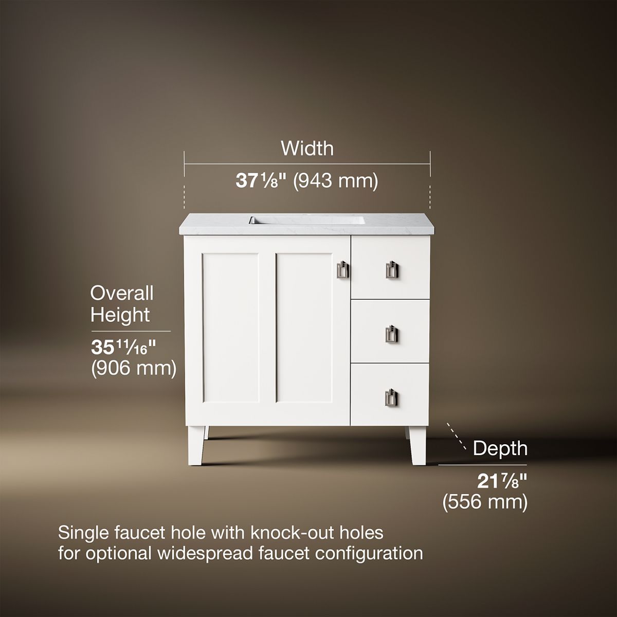 3/4 view of product with dimensions