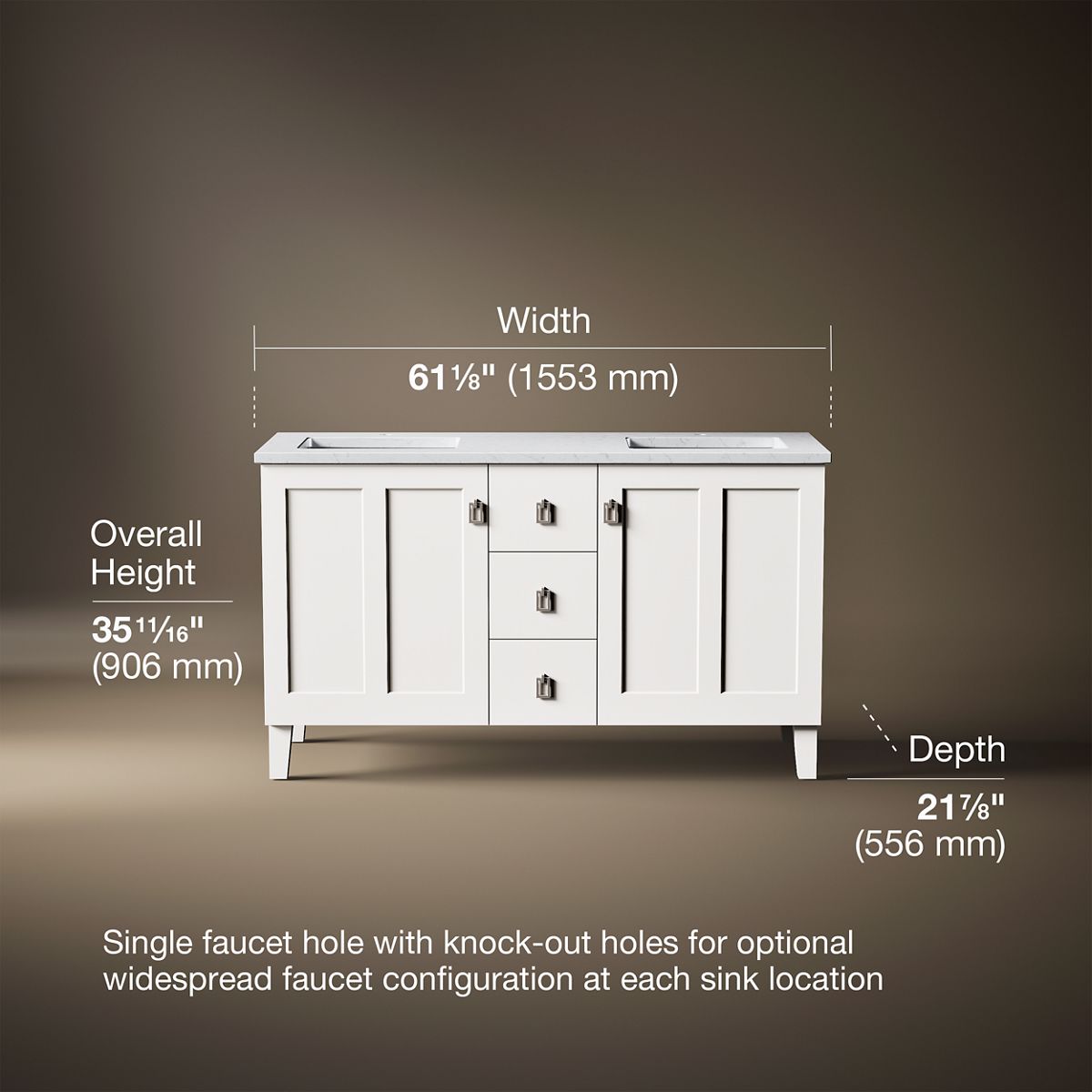 3/4 view of product with dimensions
