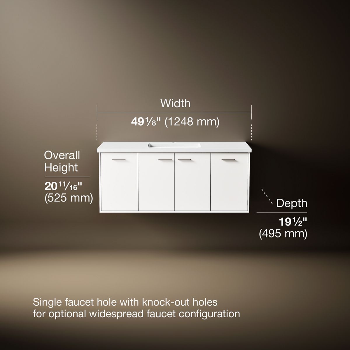 3/4 view of product with dimensions