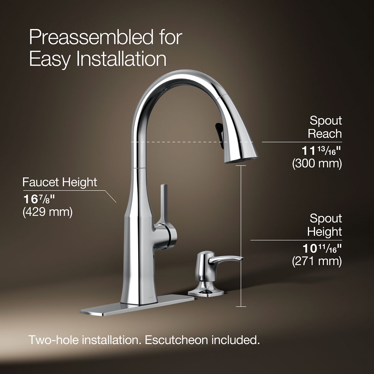 3/4 view of product with dimensions