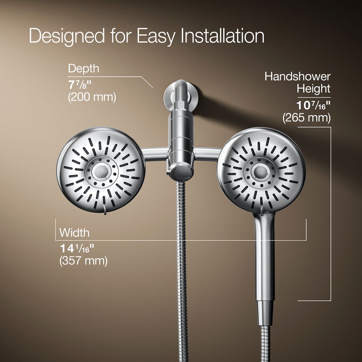 3/4 view of product with dimensions
