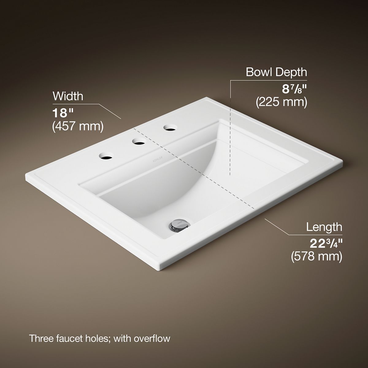 3/4 view of product with dimensions