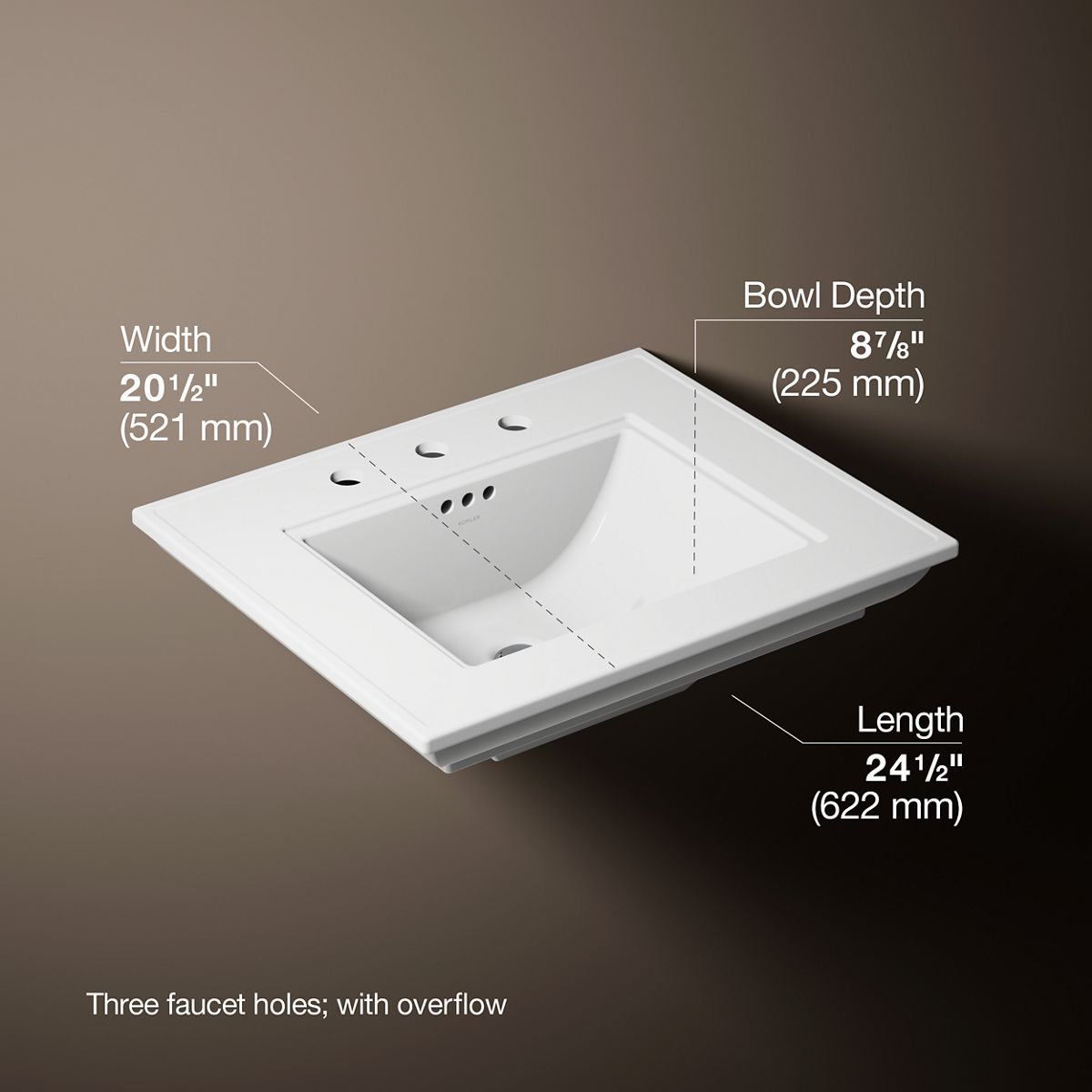 3/4 view of product with dimensions