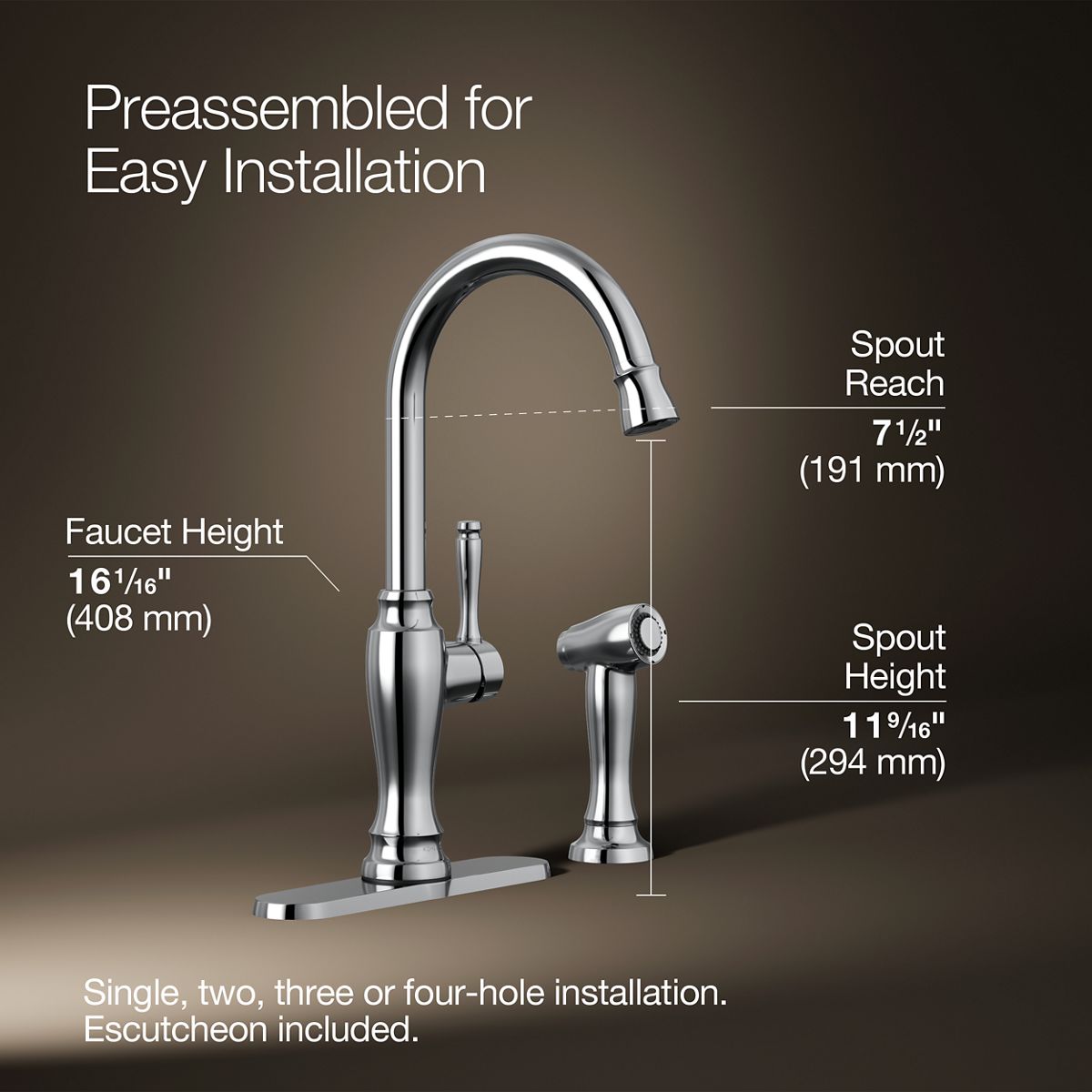 3/4 view of product with dimensions
