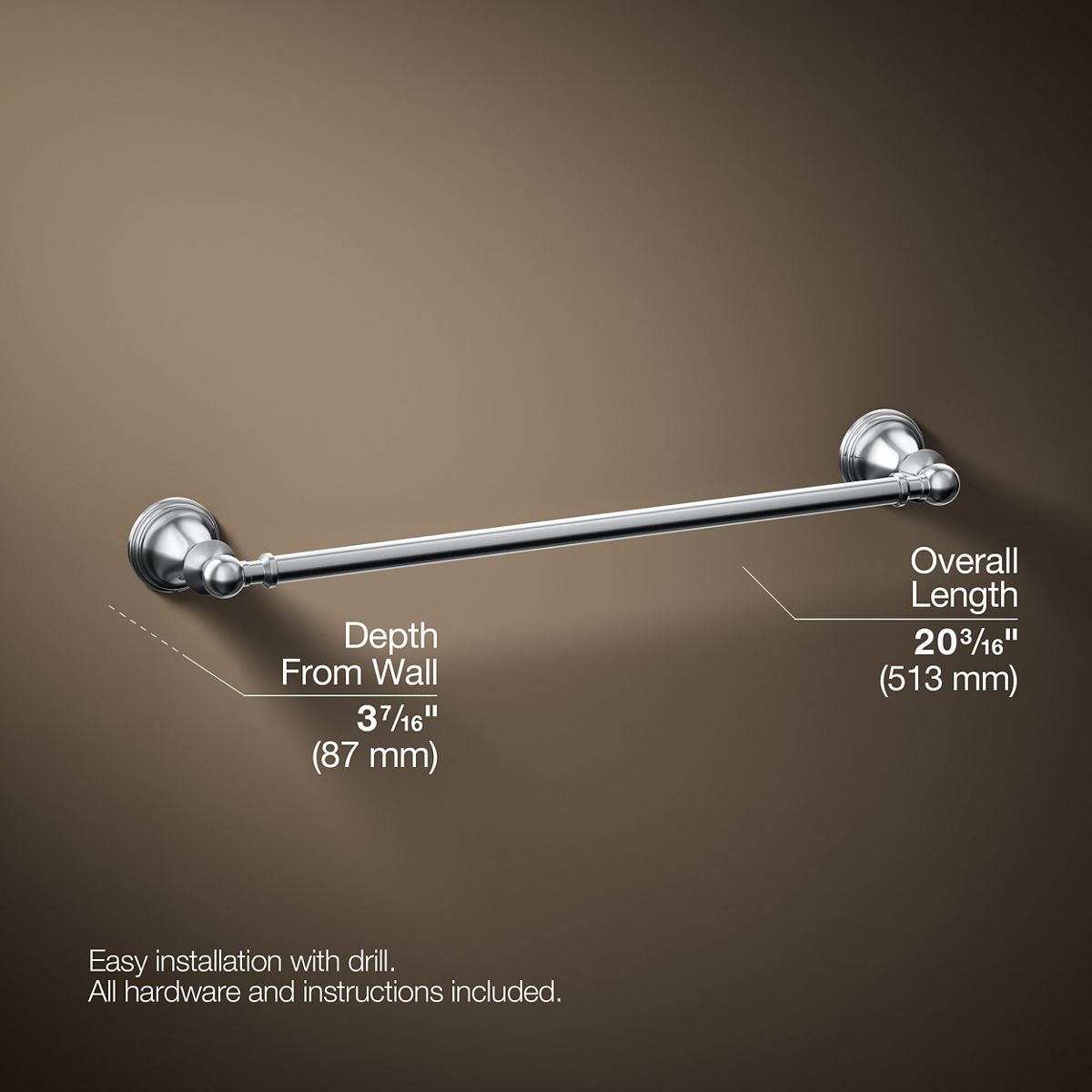 3/4 view of product with dimensions