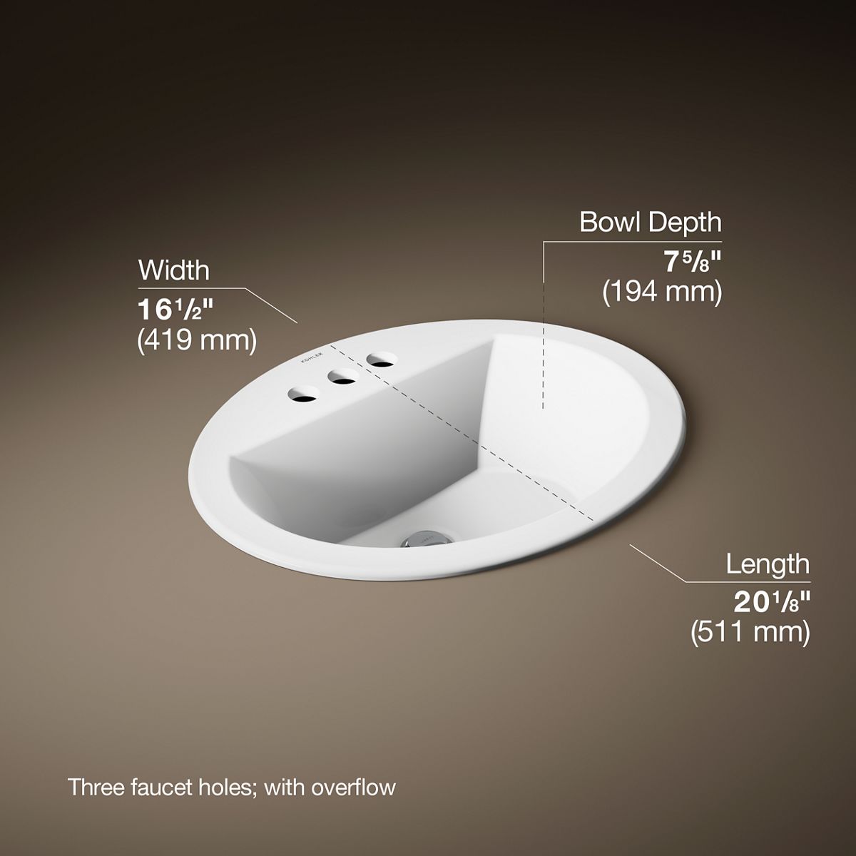 3/4 view of product with dimensions