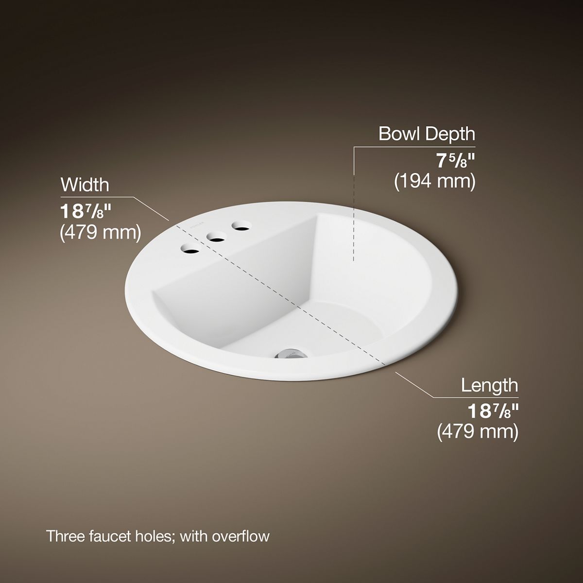 3/4 view of product with dimensions