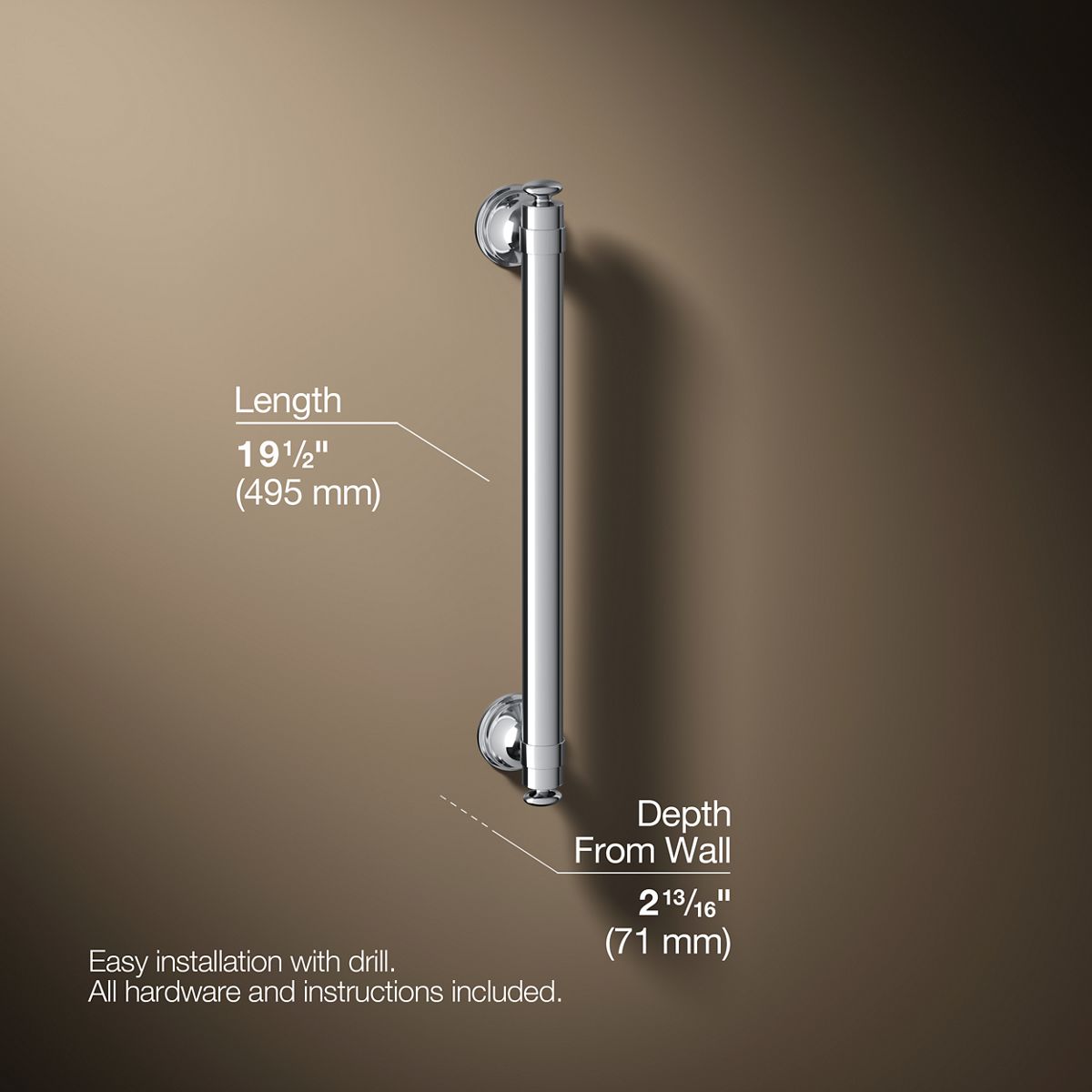 3/4 view of product with dimensions