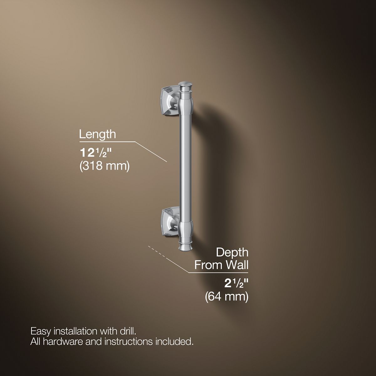 3/4 view of product with dimensions