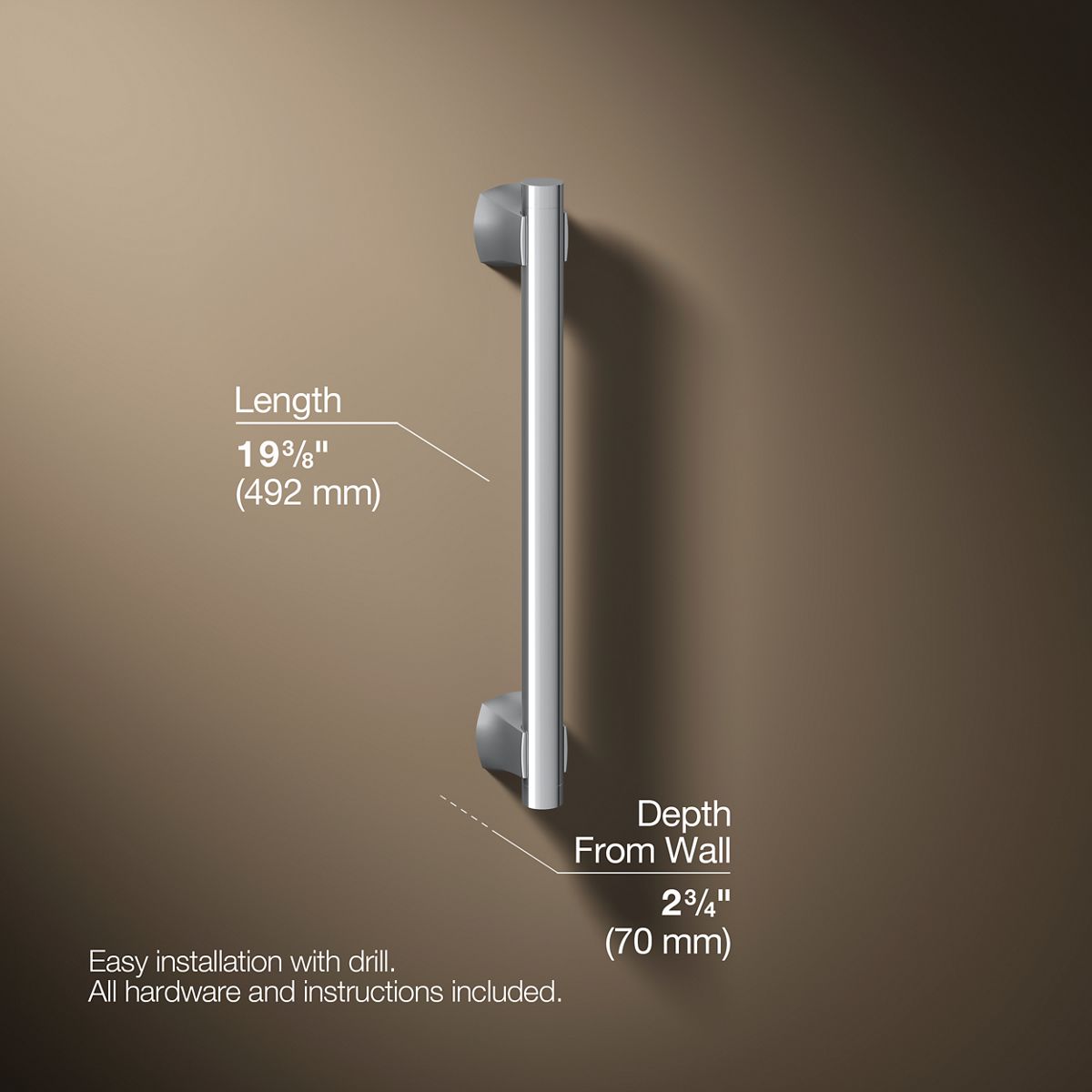 3/4 view of product with dimensions