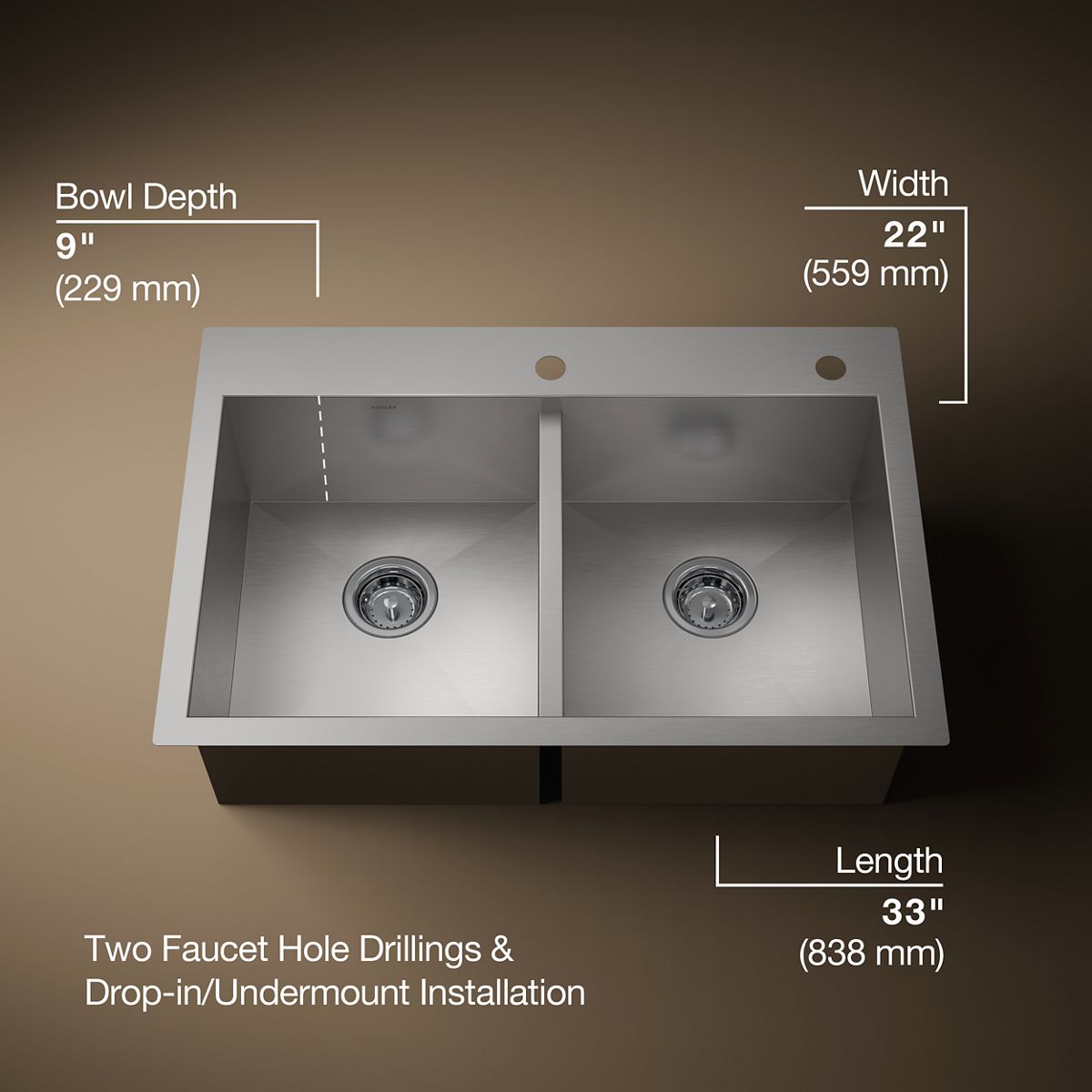 3/4 view of product with dimensions