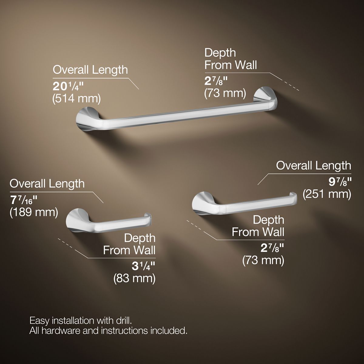 3/4 view of product with dimensions