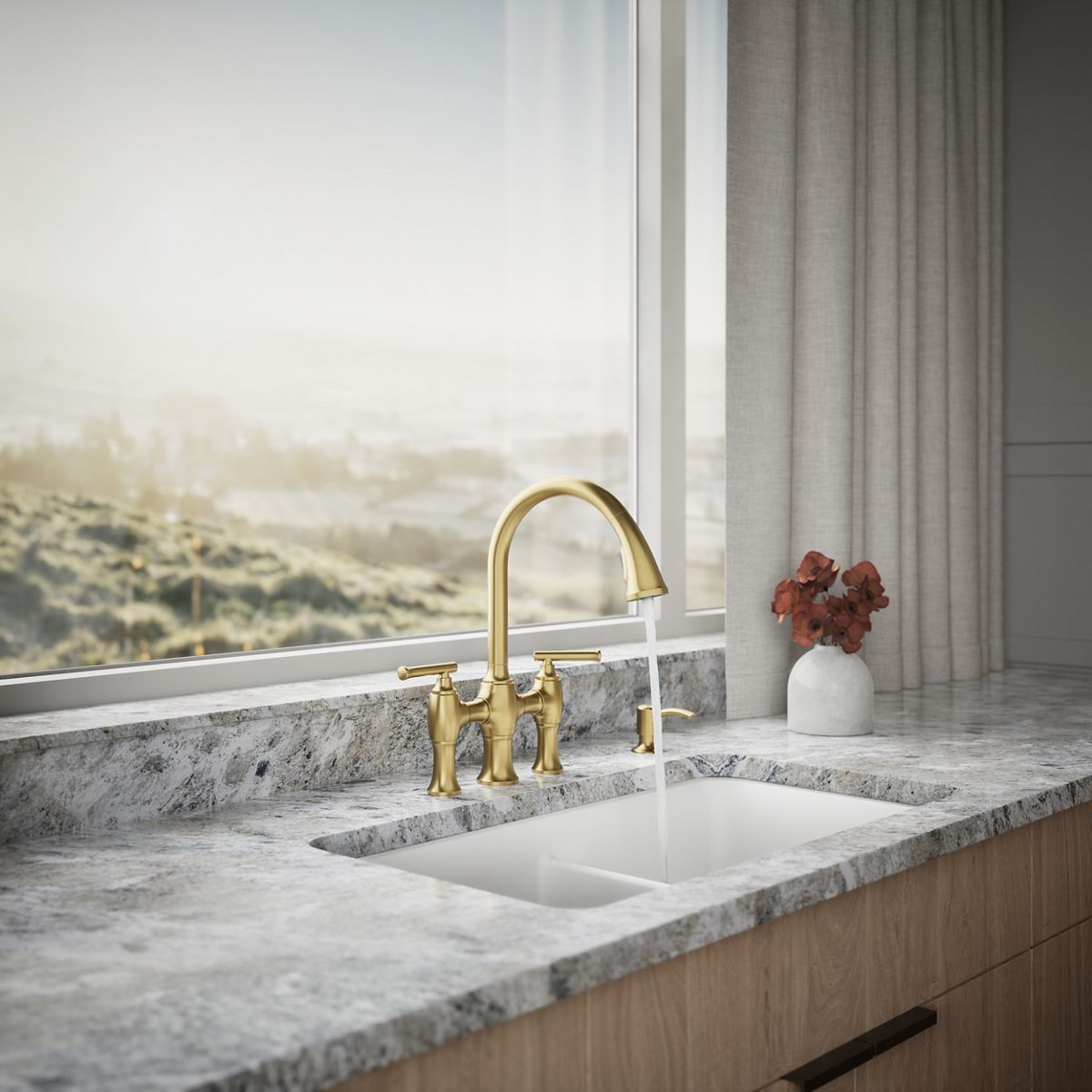 Oresund Pull-Down Bridge Kitchen Sink Faucet | K-R28705-SD | KOHLER