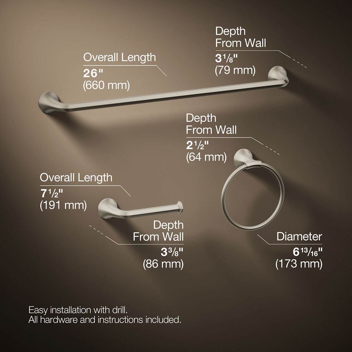 3/4 view of product with dimensions