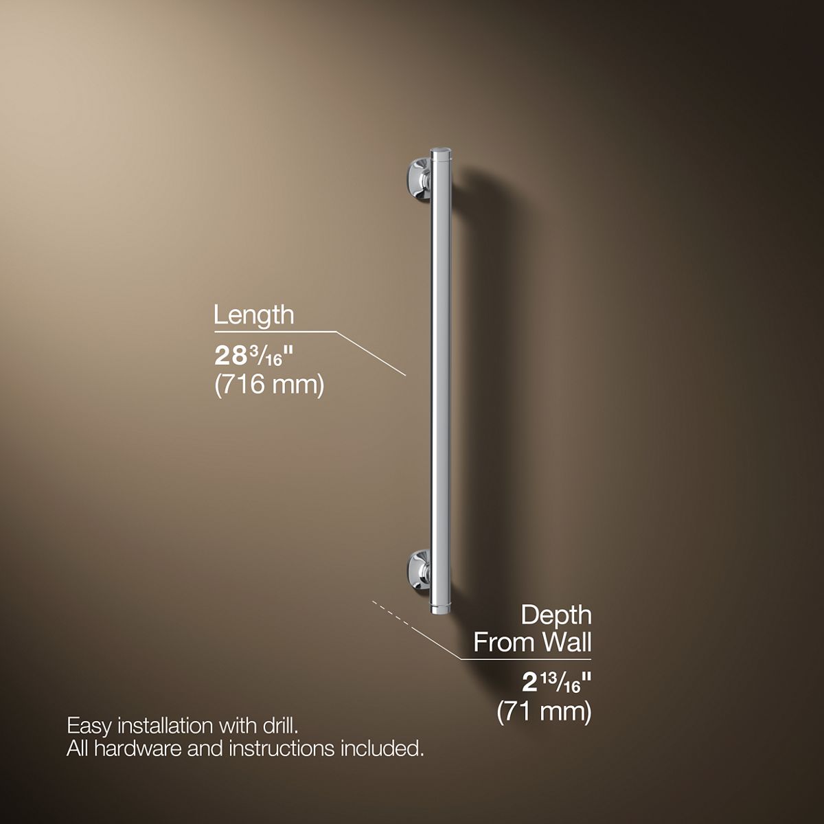 3/4 view of product with dimensions
