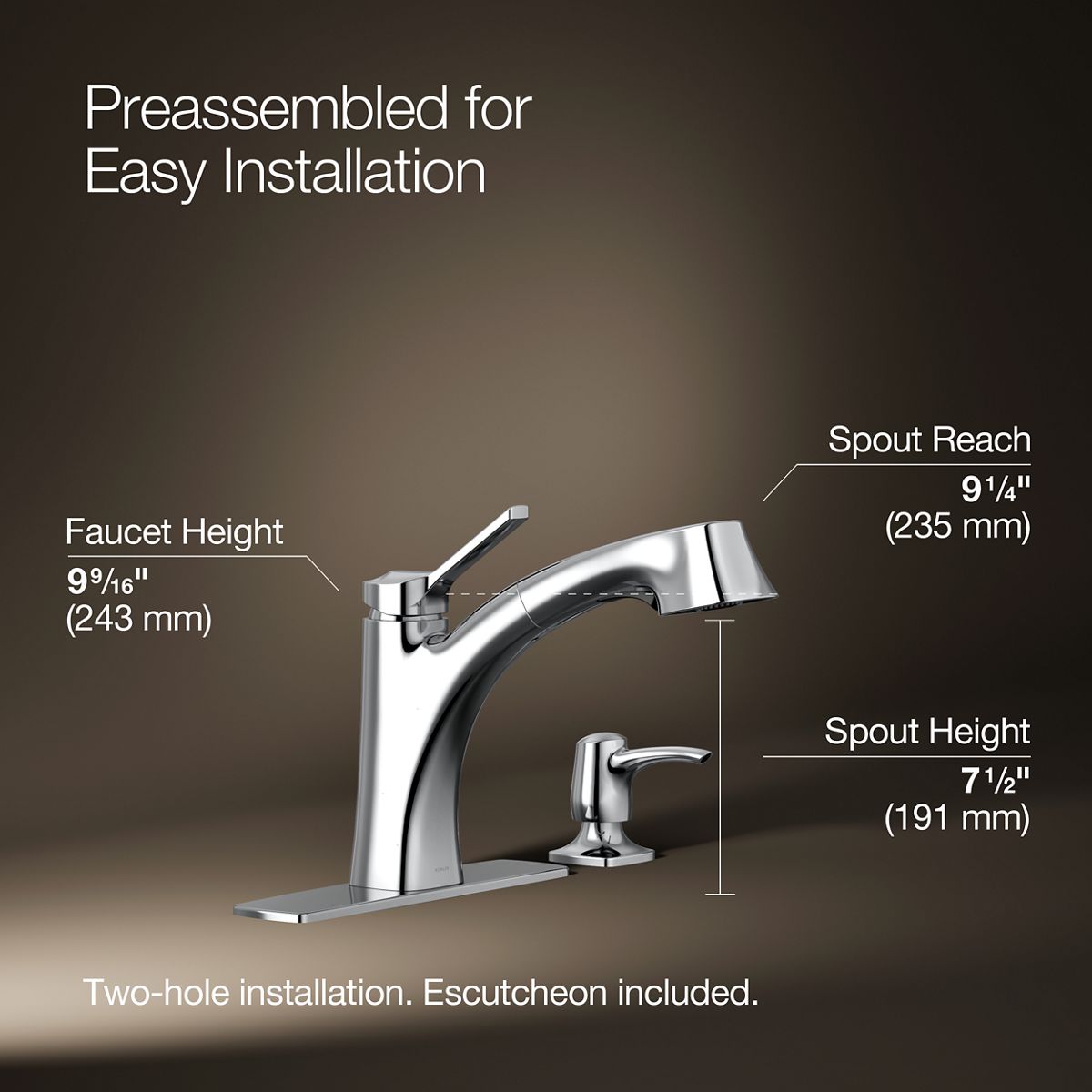 3/4 view of product with dimensions