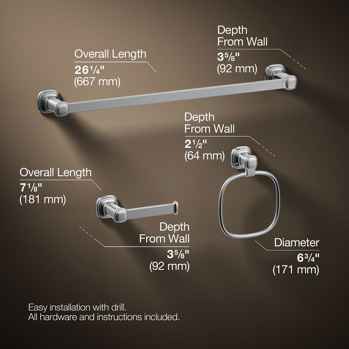 3/4 view of product with dimensions