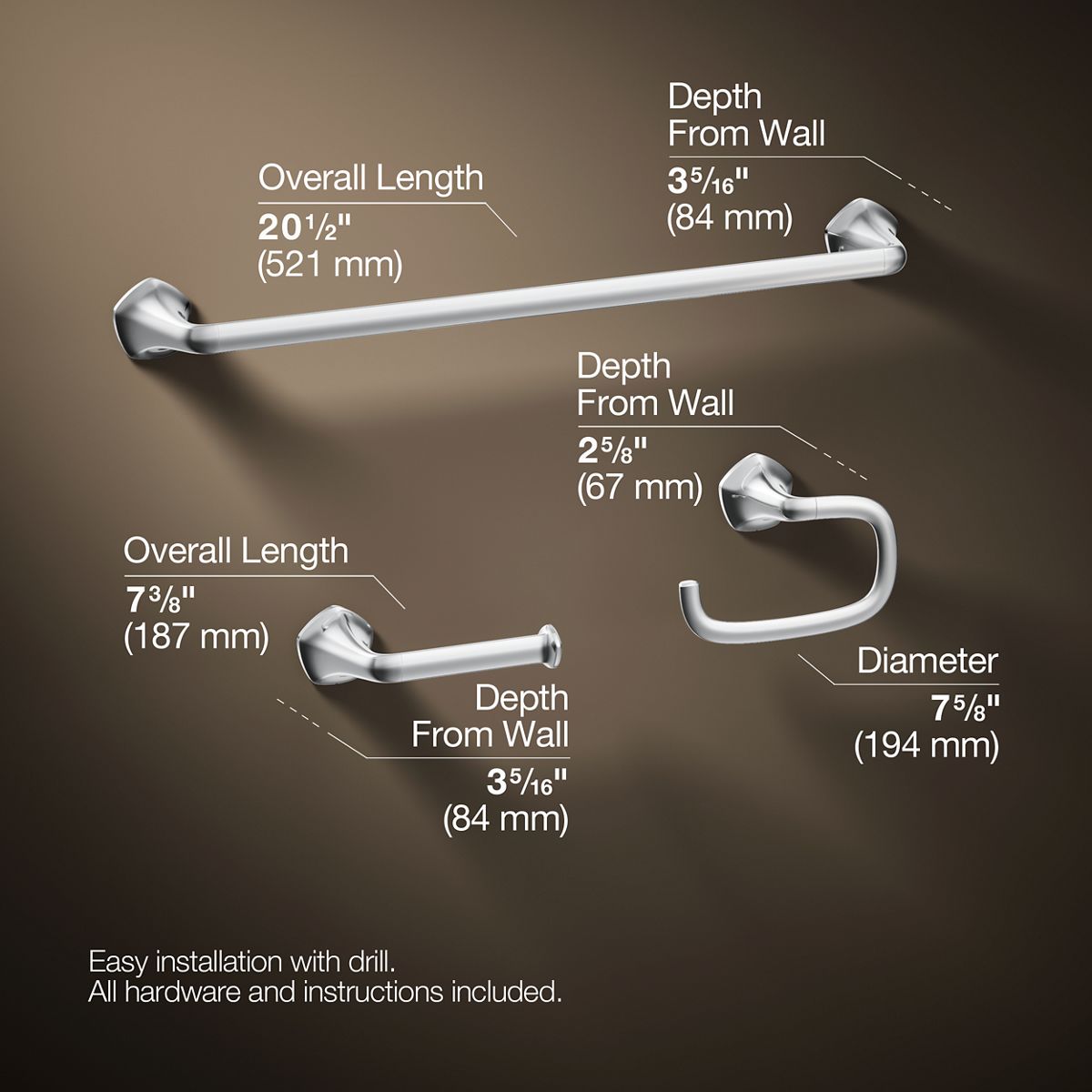 3/4 view of product with dimensions
