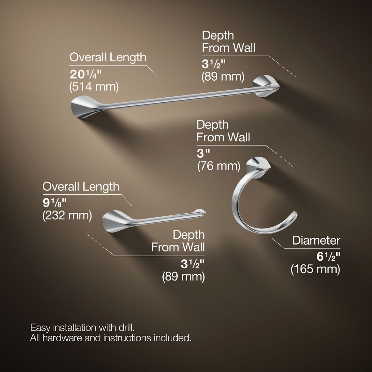 3/4 view of product with dimensions