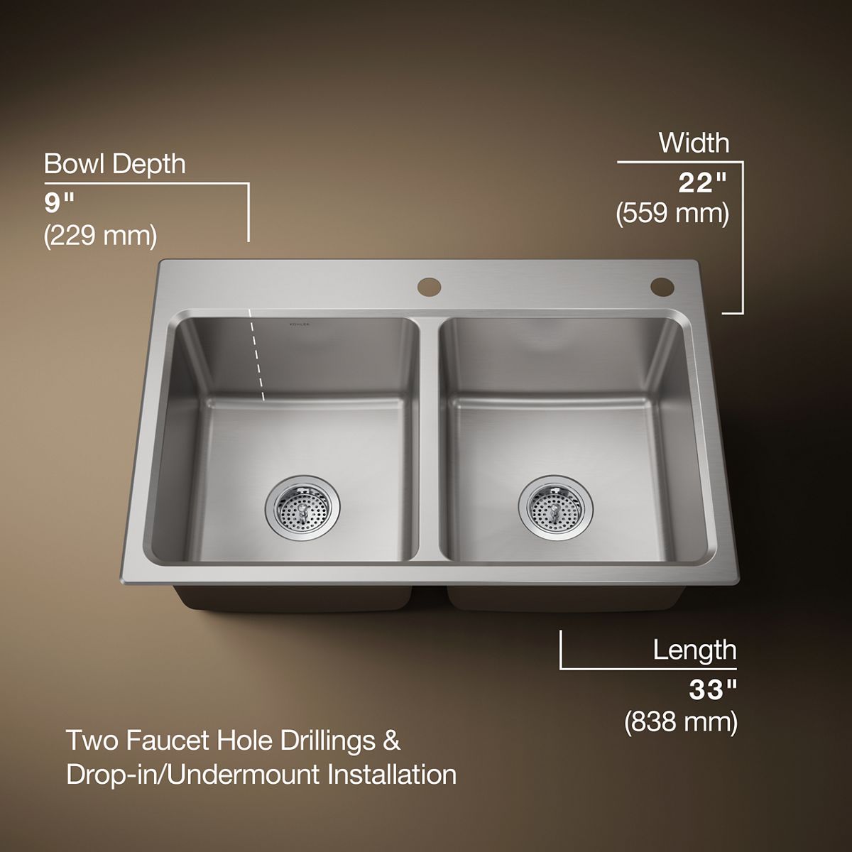 3/4 view of product with dimensions