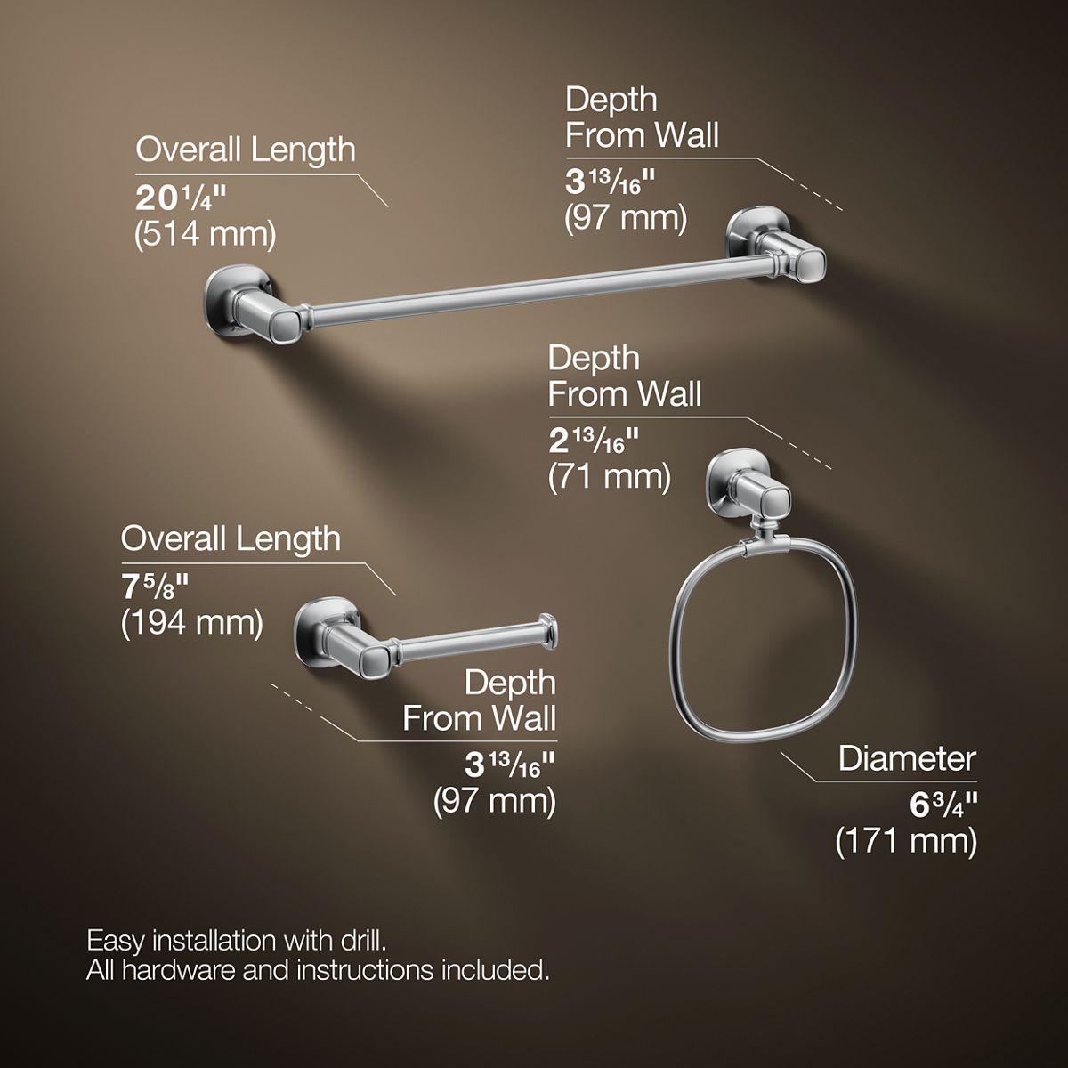 3/4 view of product with dimensions