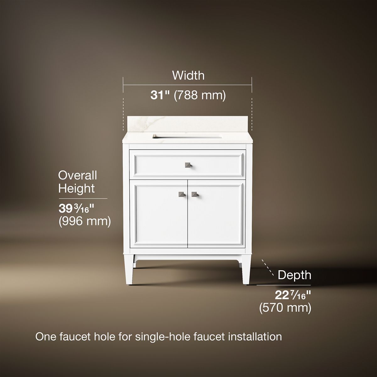 3/4 view of product with dimensions