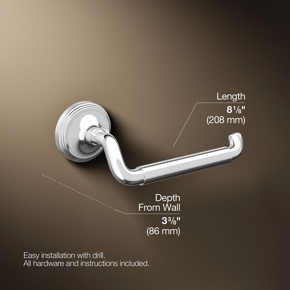 3/4 view of product with dimensions