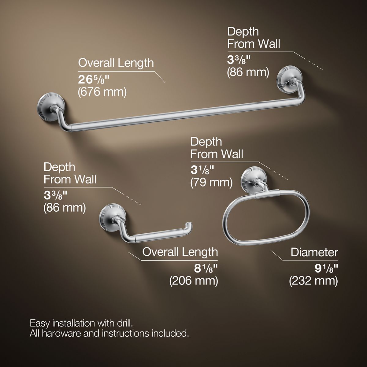 3/4 view of product with dimensions
