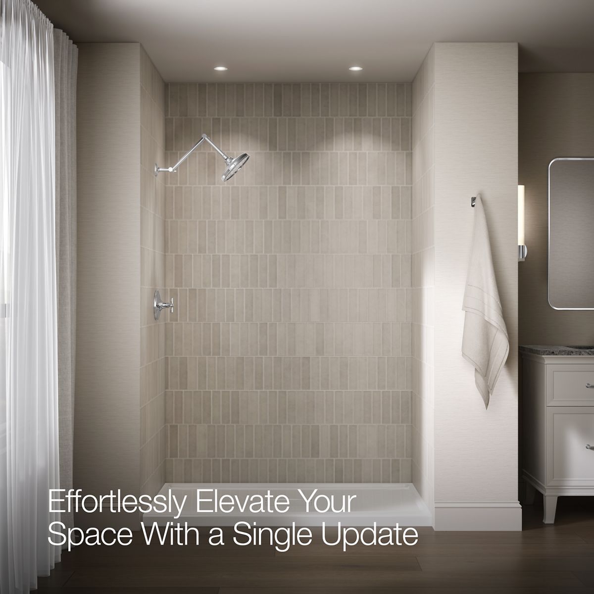 Up to 2 walls & multiple product categories visible, 1-point perspective