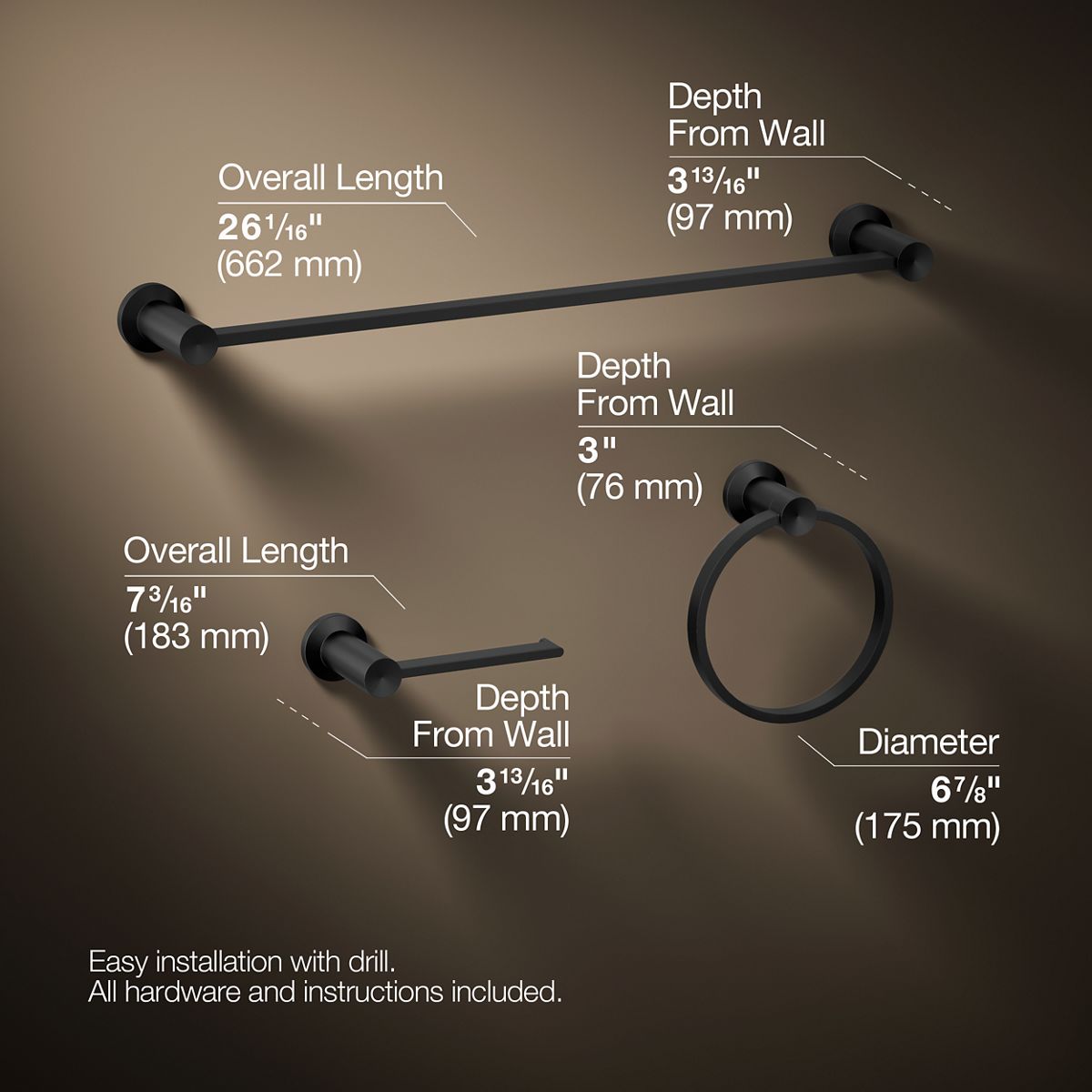 3/4 view of product with dimensions