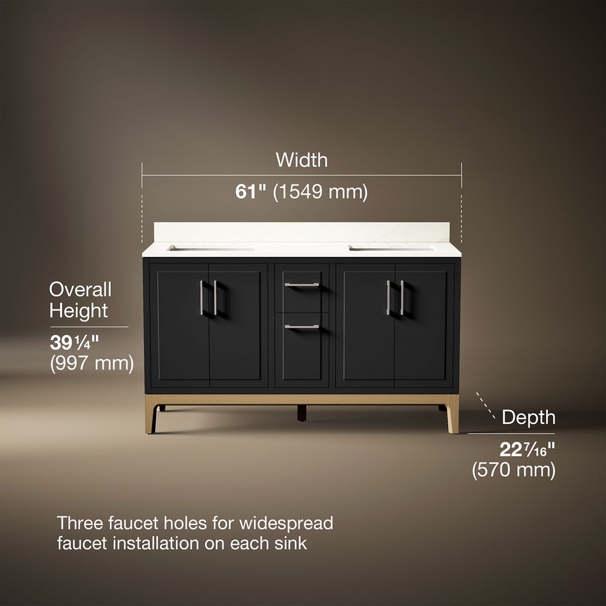 3/4 view of product with dimensions