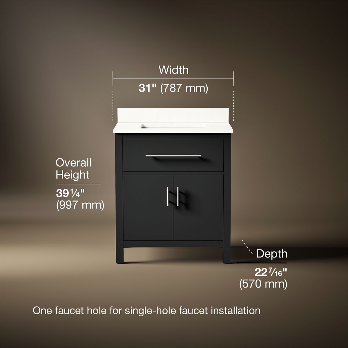 3/4 view of product with dimensions