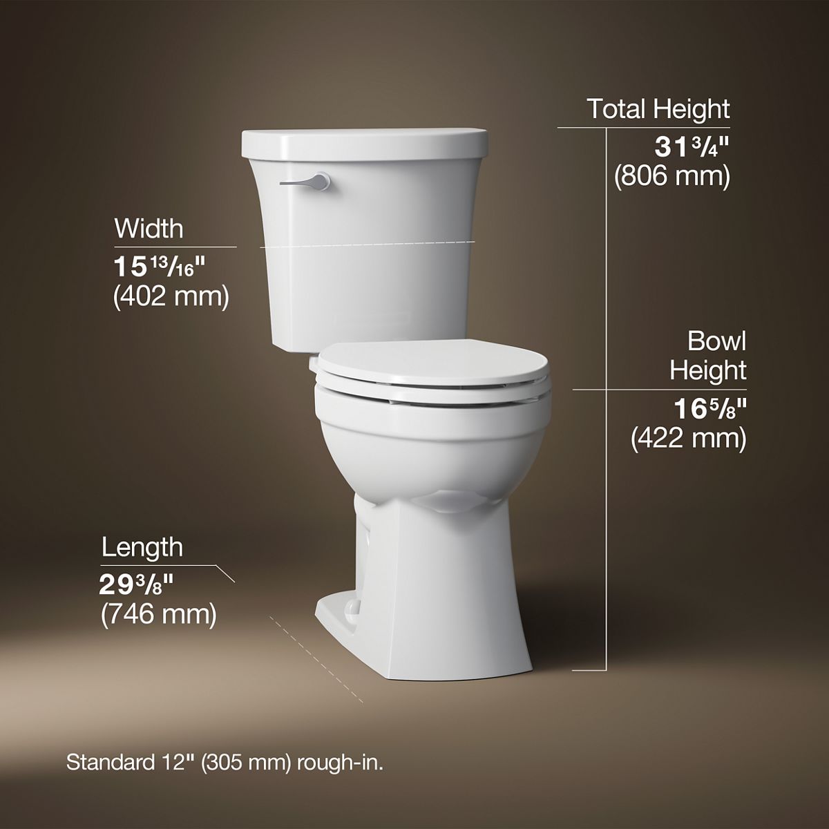 3/4 view of product with dimensions