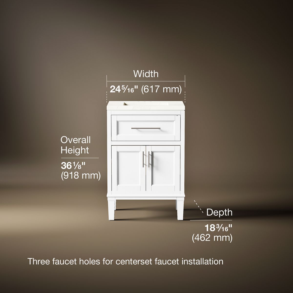 3/4 view of product with dimensions