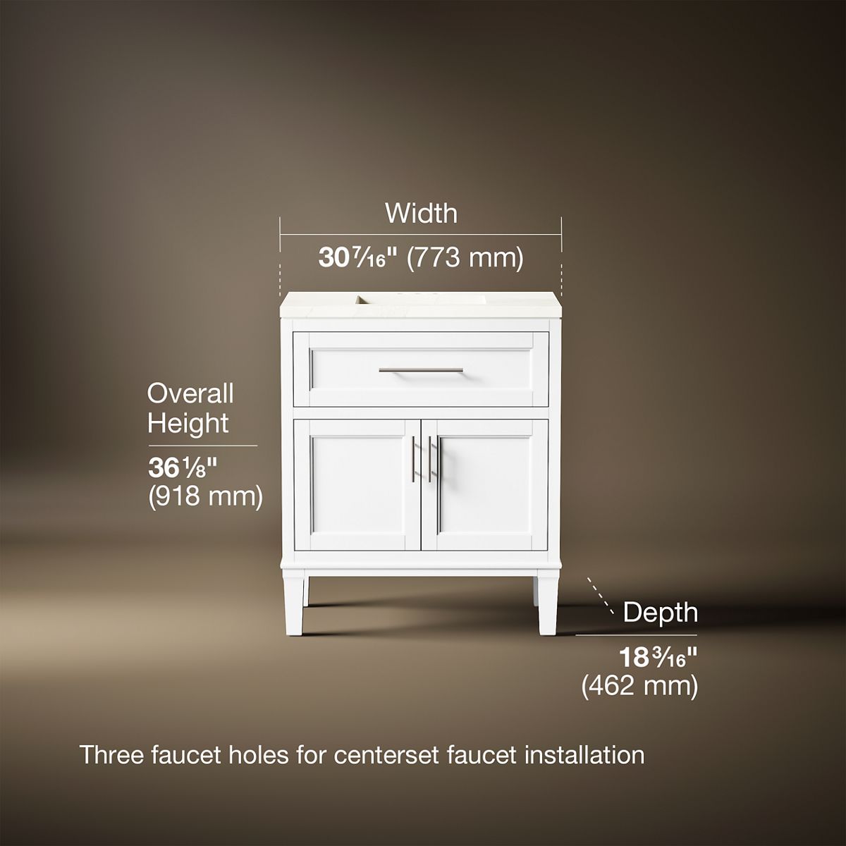 3/4 view of product with dimensions
