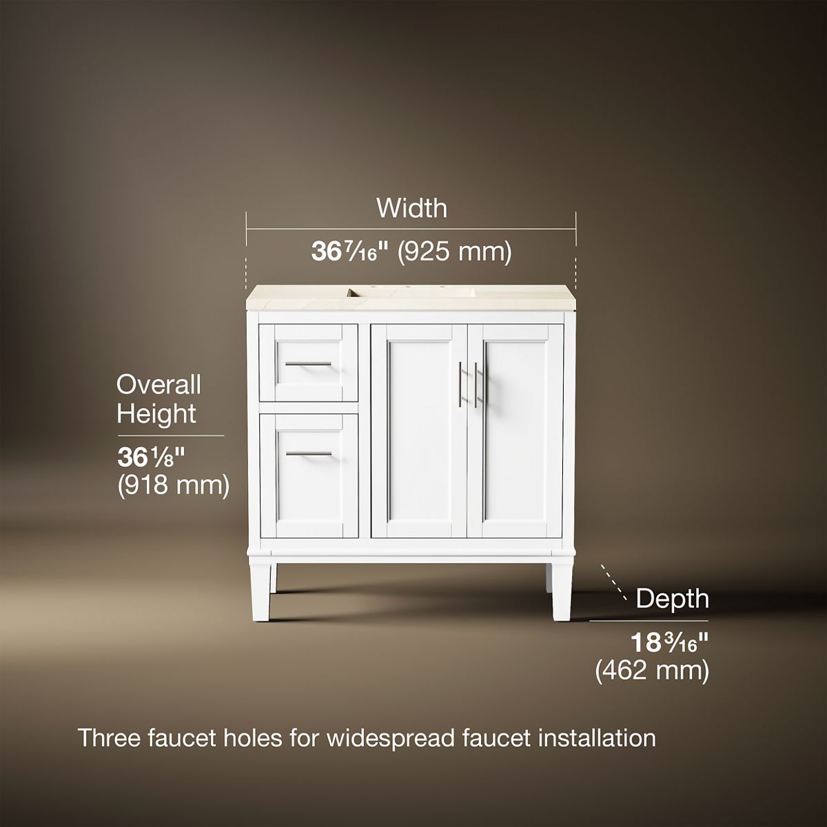 3/4 view of product with dimensions