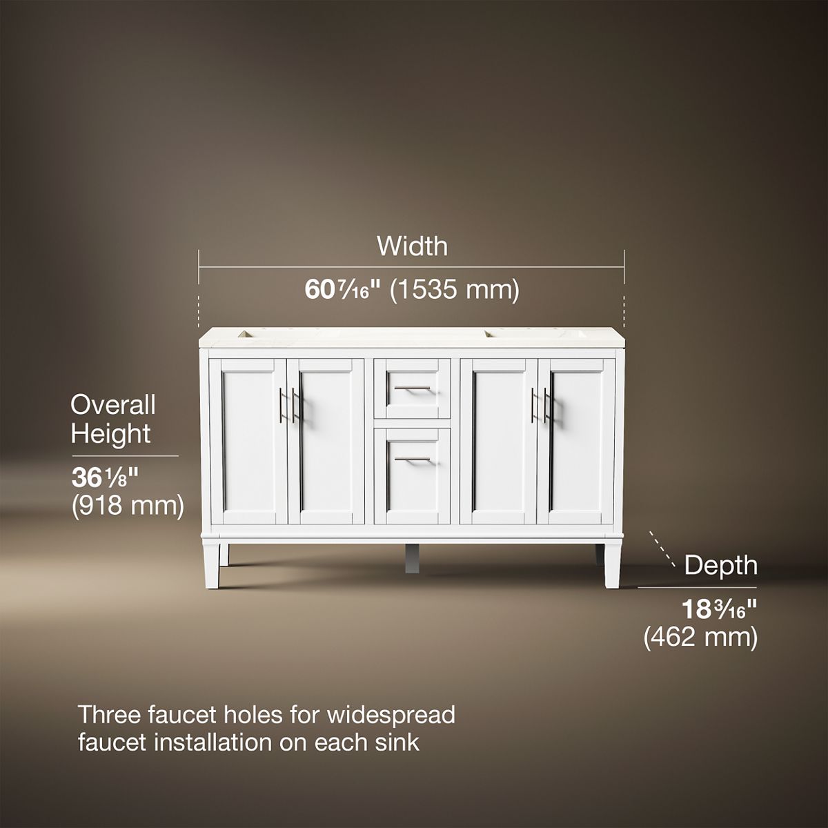 3/4 view of product with dimensions